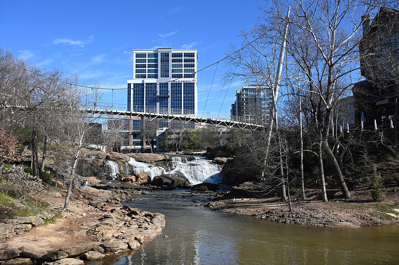 Liberty Bridge over Falls Park on the Reedy in Greenville, South Carolina